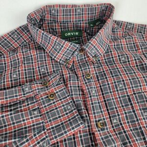 Orvis Mens XL Active Fit Plaid Mallard Duck Embroidered Cotton Button Down Shirt